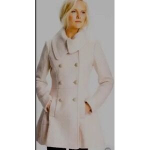 Guess Vtg. Double Breasted Boucle' Coat Sz PL Wool Blend Oatmeal-Cream. Lined